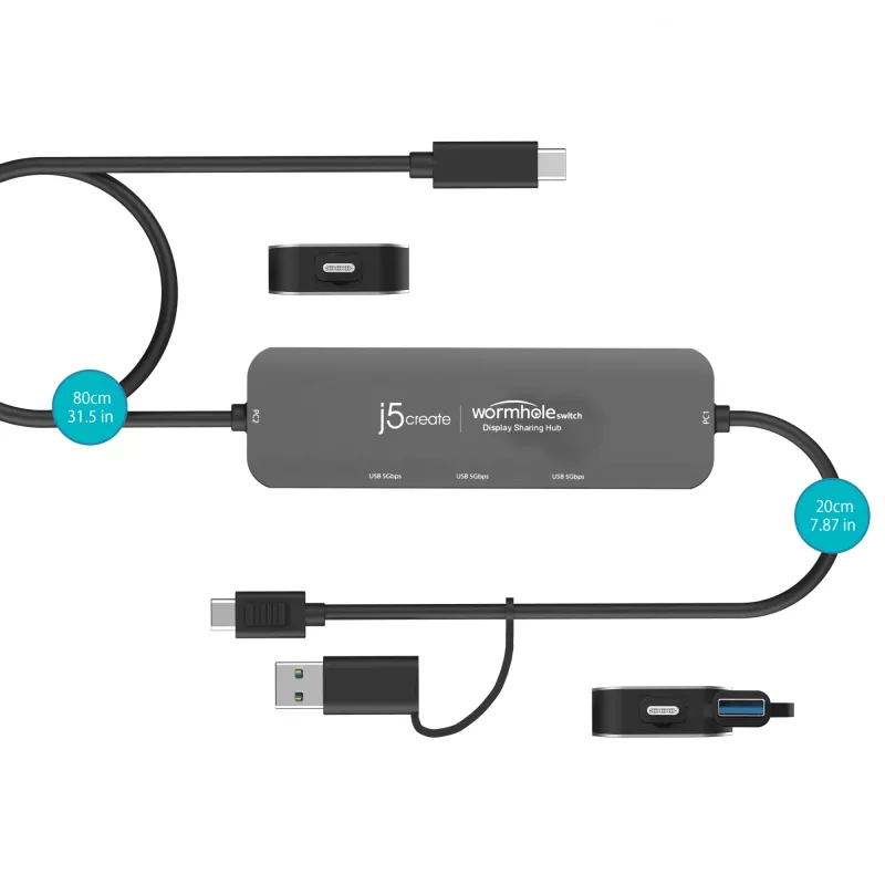 j5create JCH462 Wormhole Switch™ Hub de partilha de ecrã, Preto