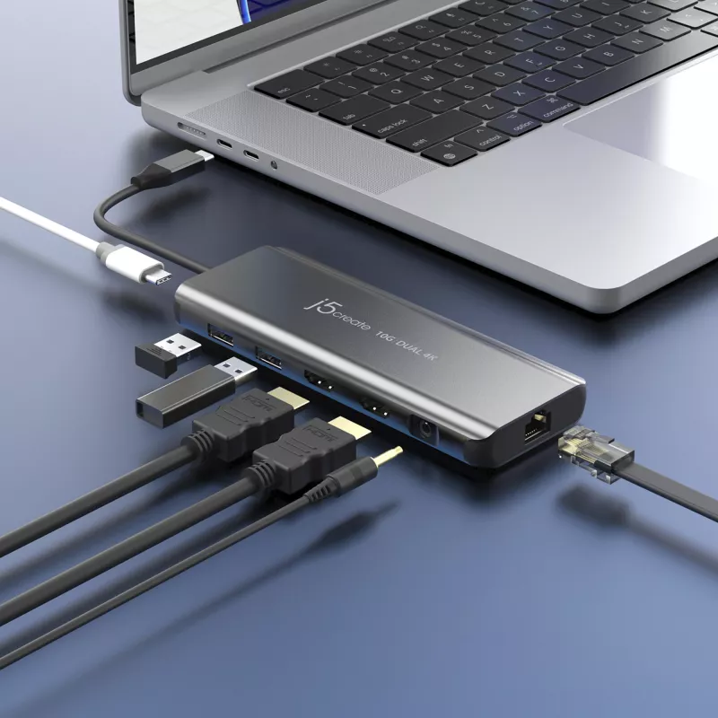 j5create JCD398 USB-C® Dual 4K HDMI™ 10Gbps Mini Dock, preto