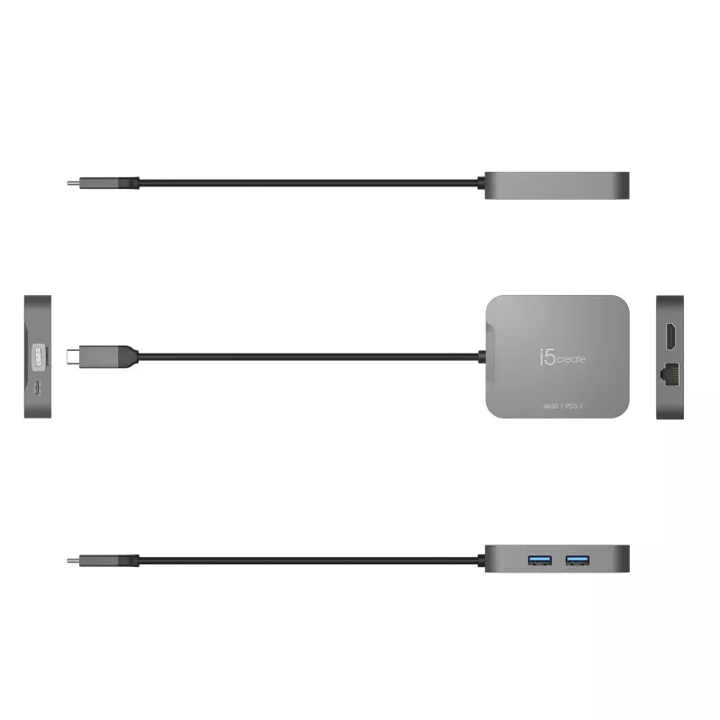 j5create JCD3191 4K60 Elite USB-C® Travel Adapter, preto
