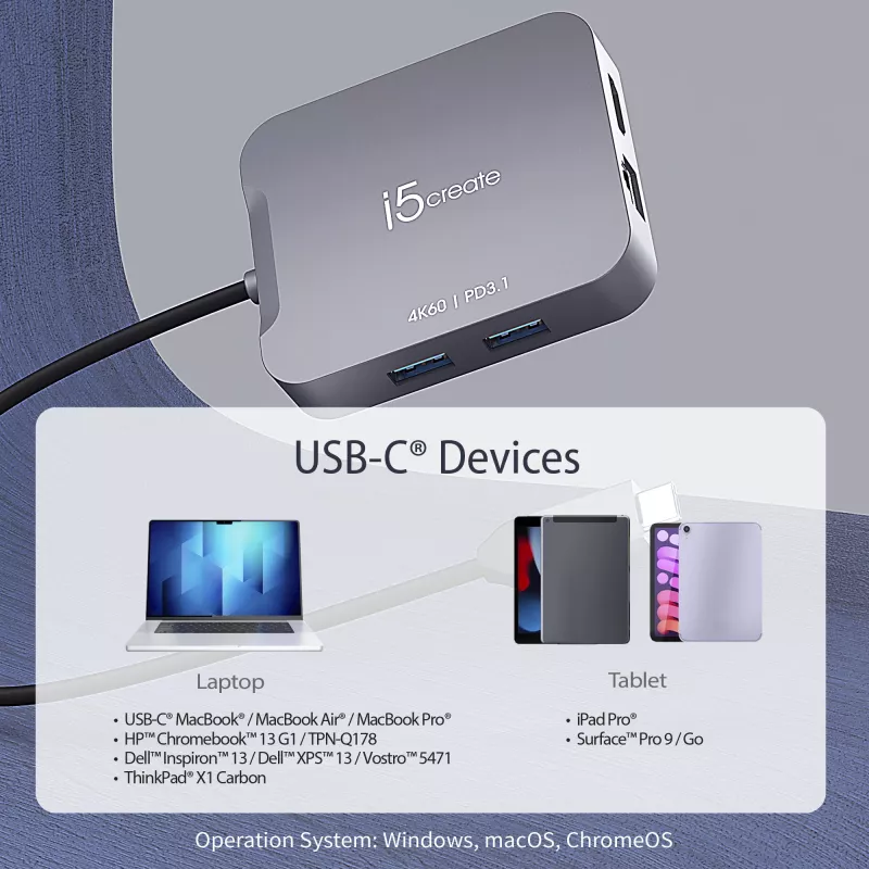 j5create JCD3191 4K60 Elite USB-C® Travel Adapter, preto