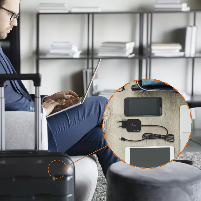 j5create JUP1565DC 67W GaN PD USB-C® Mini carregador com 6 tipos de fichas DC – EU, preto