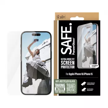 PanzerGlass SAFE. by ® Protetor de ecrã iPhone '24 6,1 polegadas | Ultra-Wide Fit