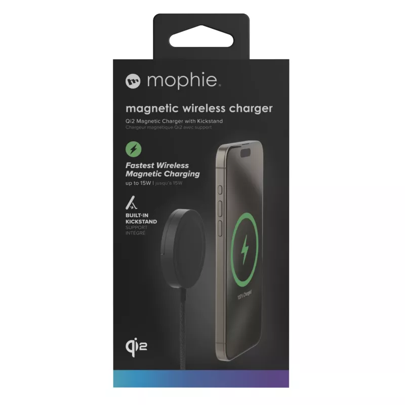 Carregador magnético mophie Qi2 smartphone preto USB carregamento sem fios carregamento rápido interior