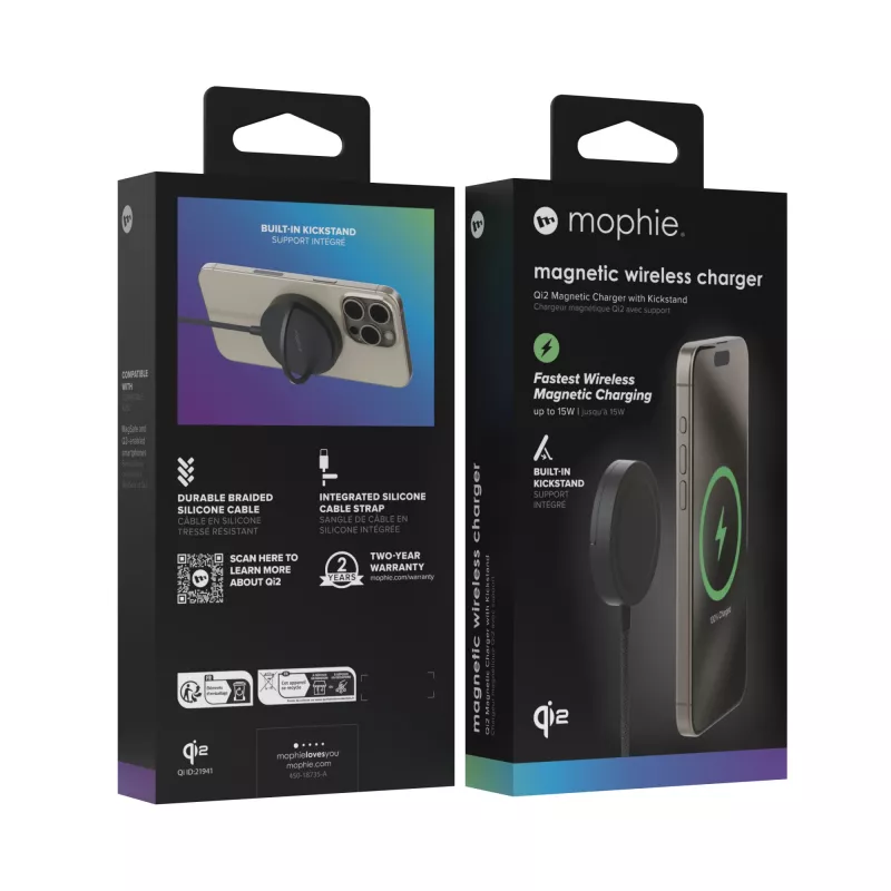 Carregador magnético mophie Qi2 smartphone preto USB carregamento sem fios carregamento rápido interior