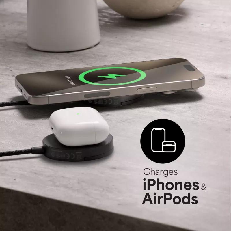 Carregador magnético mophie Qi2 smartphone preto USB carregamento sem fios carregamento rápido interior