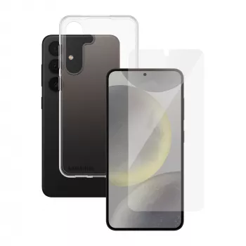 Conjunto de proteção de ecrã 2-in-1 PanzerGlass SAFE. para Samsung Galaxy S24 — vidro temperado + parte traseira TPU, transparente, 50 unid.