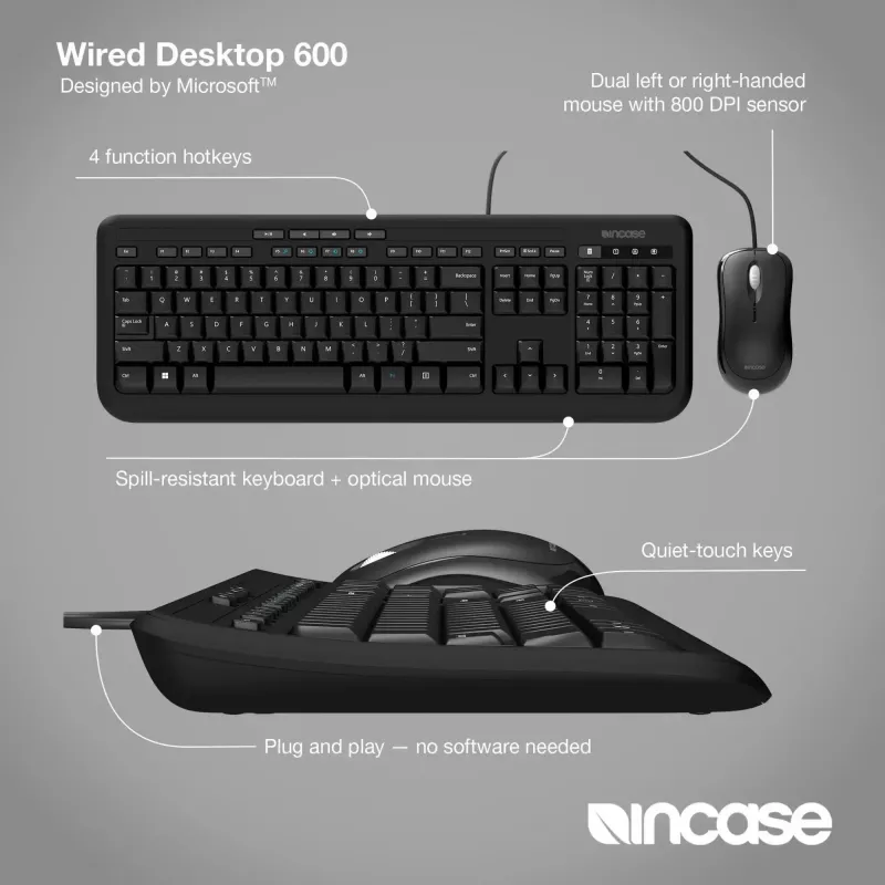 Incase Designed by Microsoft Wired Desktop 600 teclado rato incluído universal USB QWERTY inglês do Reino Unido preto