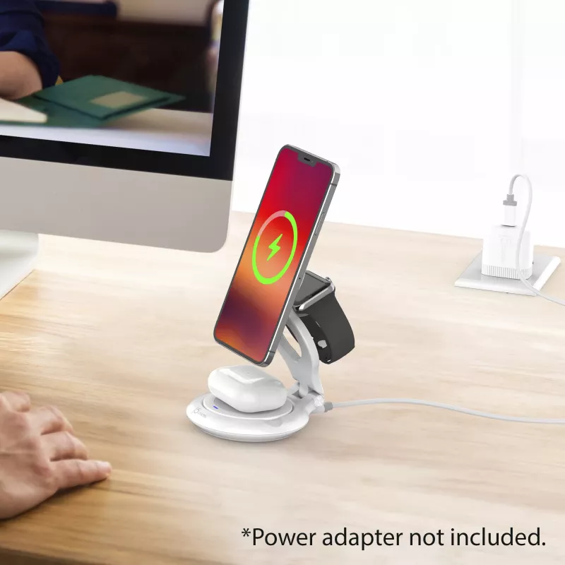 j5create Qi2 estação de carregamento magnética dobrável 3-em-1 interior USB smartwatch auscultadores smartphone