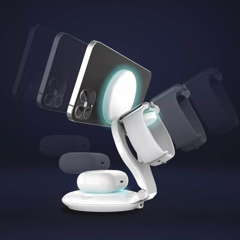 j5create Qi2 estação de carregamento magnética dobrável 3-em-1 interior USB smartwatch auscultadores smartphone