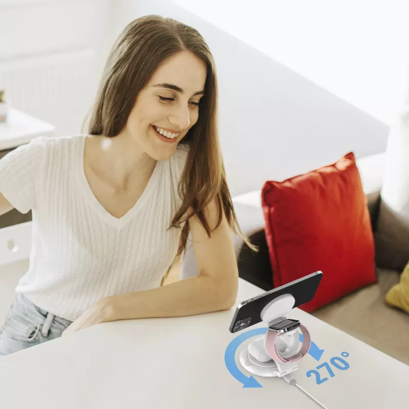 j5create Qi2 estação de carregamento magnética dobrável 3-em-1 interior USB smartwatch auscultadores smartphone