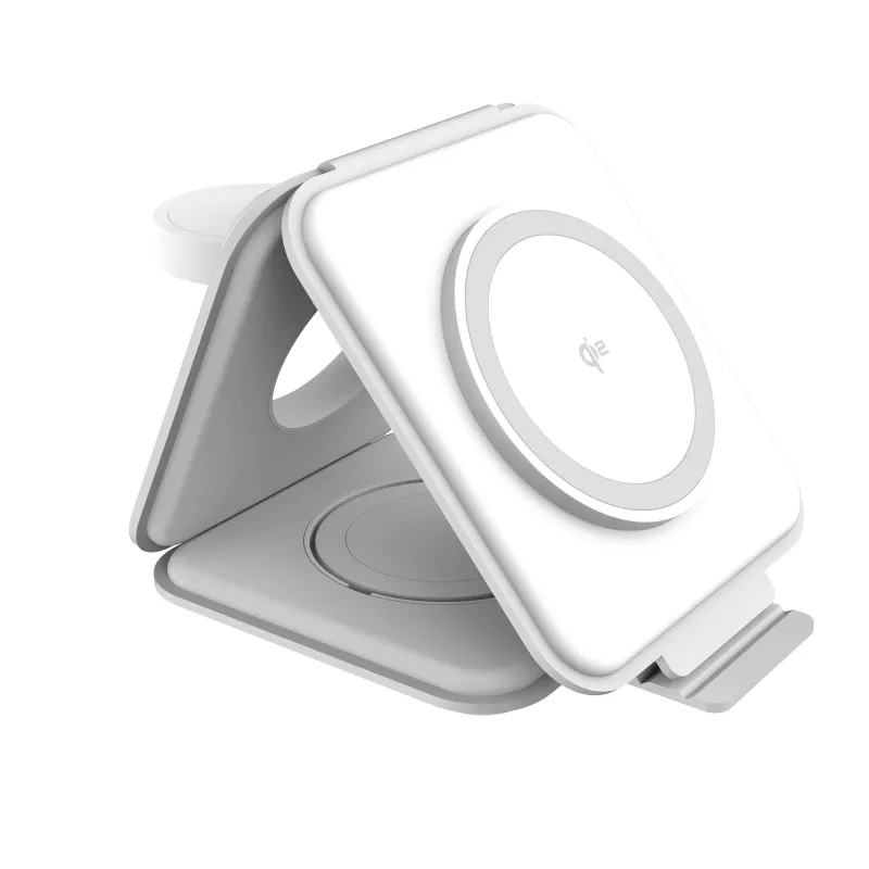 j5create Qi2 3-em-1 Magnetic Travel Wireless Charging Station interior USB carregamento rápido branco