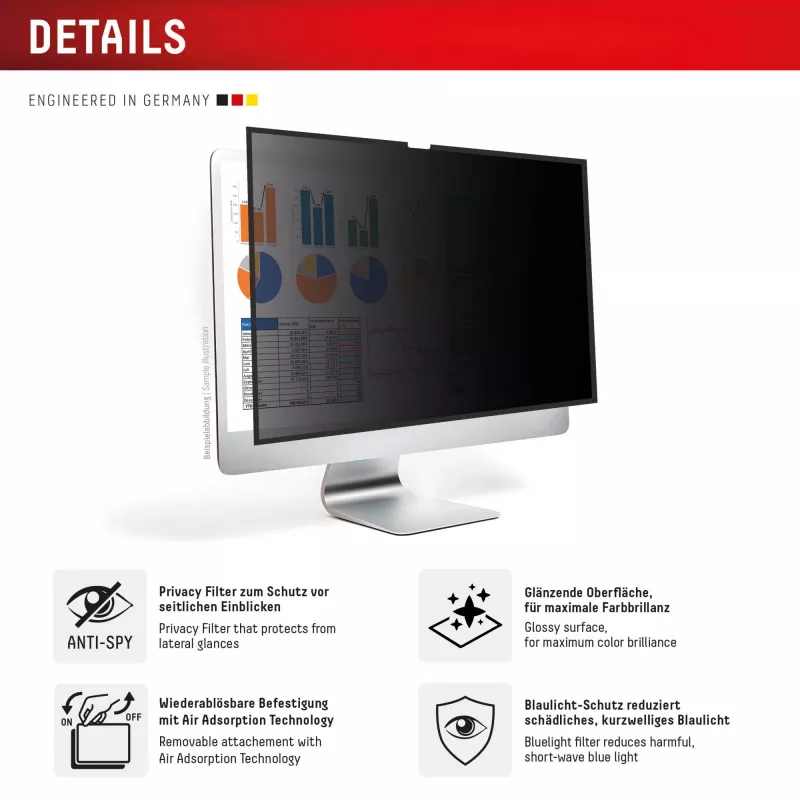 Filtro de privacidade de 2 vias removível Displex PRIVACY SAFE para iMac 24 polegadas M1 (2021)/ M3 (2023)/ M4 (2024)