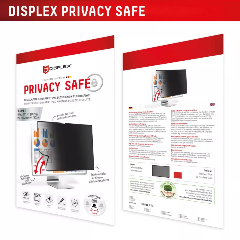 Filtro de privacidade de 2 vias removível Displex PRIVACY SAFE para iMac 24 polegadas M1 (2021)/ M3 (2023)/ M4 (2024)