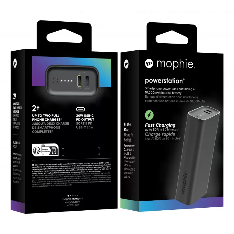 Powerbank mophie Powerstation 10000 mAh preto 2 USB Type-C