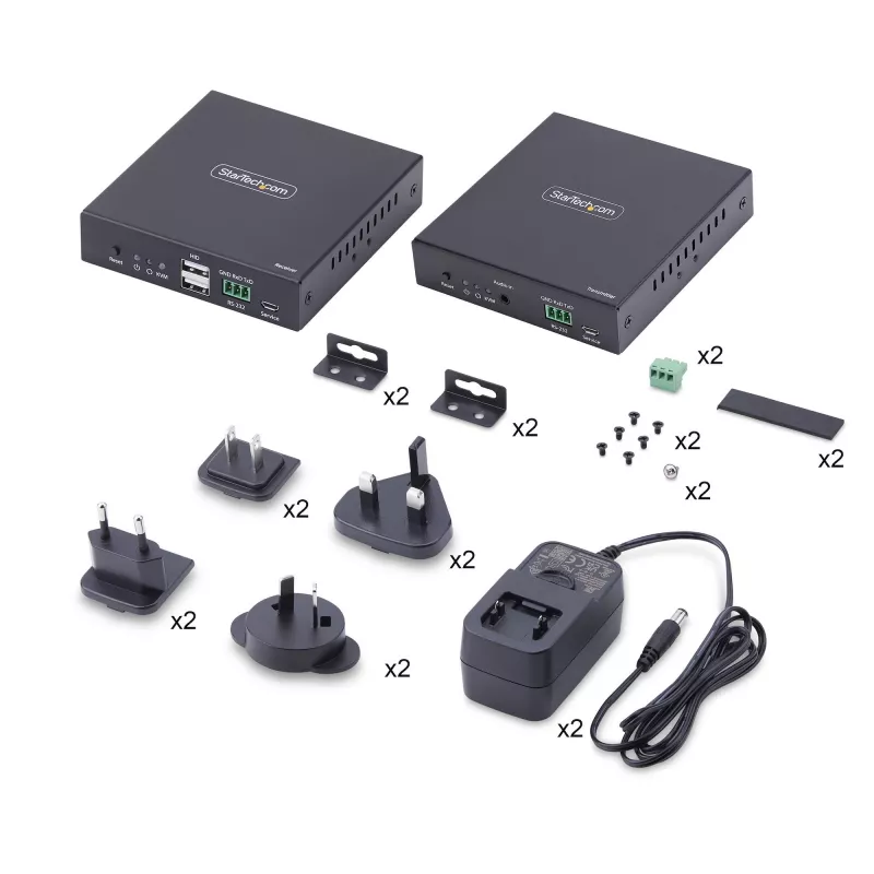 Extensor HDMI KVM StarTech.com sobre rede IP, 4K 60Hz, sem drivers, HDMI e USB sobre Ethernet/CAT6, AVoIP, kit transmissor e recetor, inclui conjuntos de montagem