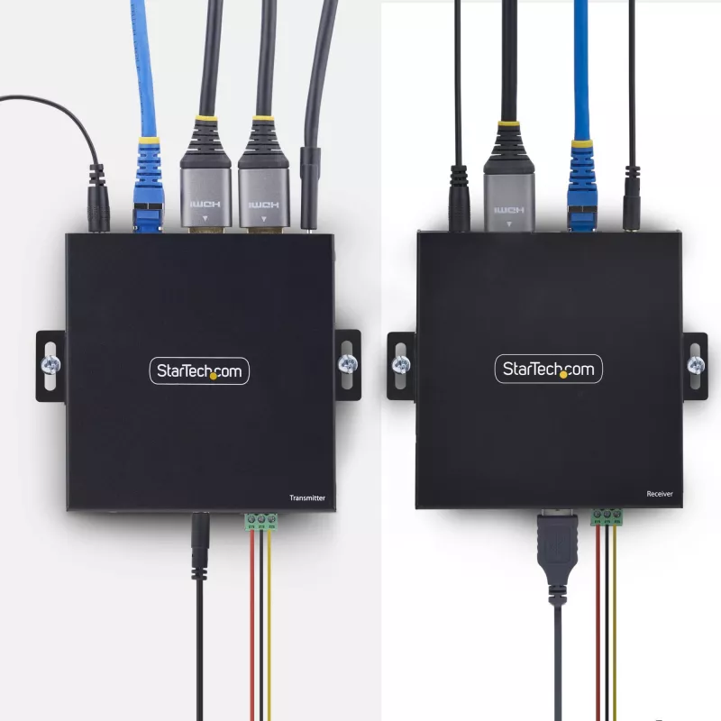 Extensor HDMI KVM StarTech.com sobre rede IP, 4K 60Hz, sem drivers, HDMI e USB sobre Ethernet/CAT6, AVoIP, kit transmissor e recetor, inclui conjuntos de montagem