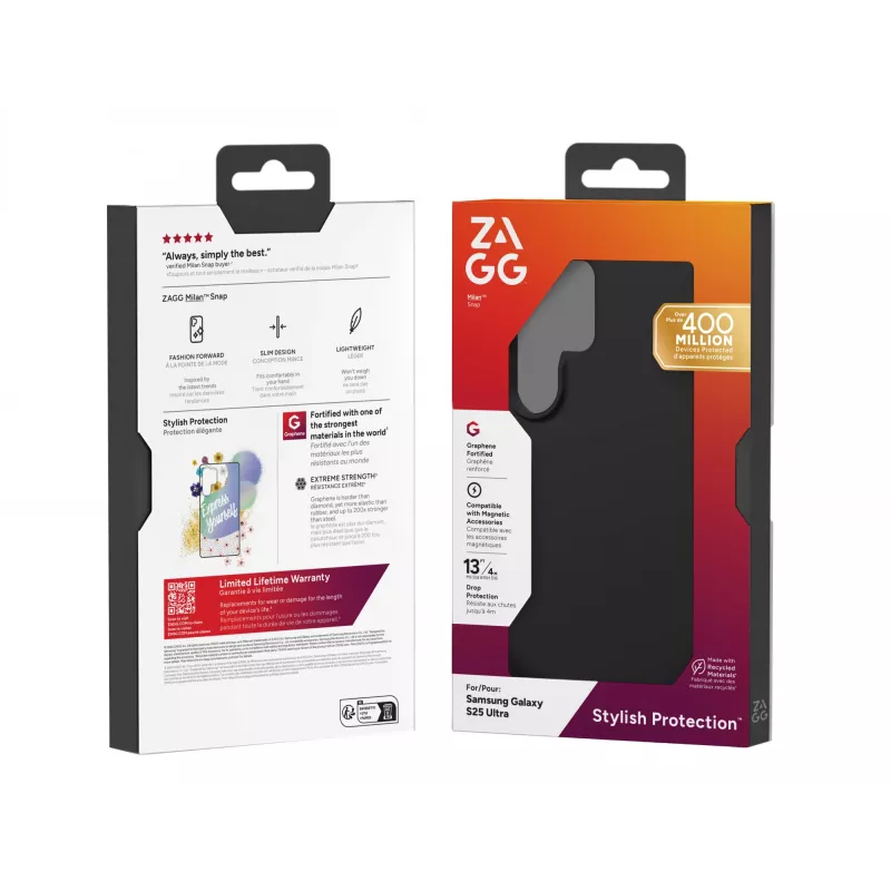 ZAGG 702318055 Milan Snap (Opaque) cobertura traseira para Samsung Galaxy S25 Ultra, preta