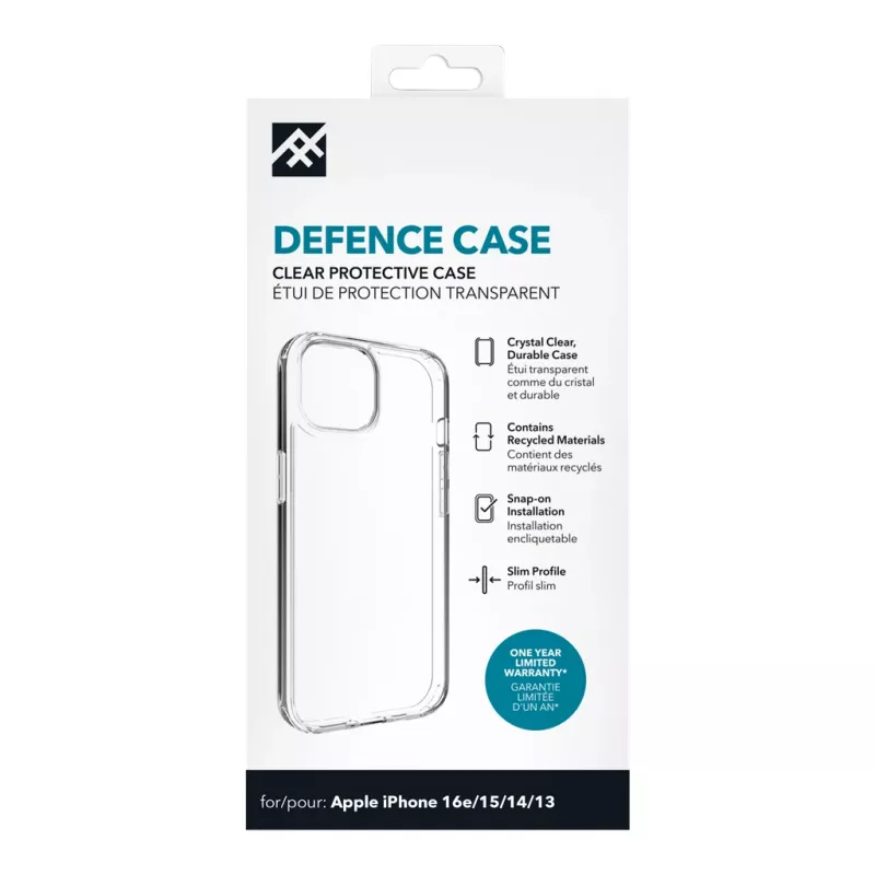 Capa IFROGZ Defence iPhone 17e/16e/15/14/13 Clear, capa, Apple, iPhone 17e/16e/15/14/13, 15,5 cm (6,1 polegadas), transparente