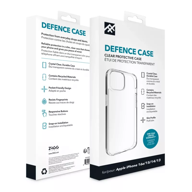 Capa IFROGZ Defence iPhone 17e/16e/15/14/13 Clear, capa, Apple, iPhone 17e/16e/15/14/13, 15,5 cm (6,1 polegadas), transparente