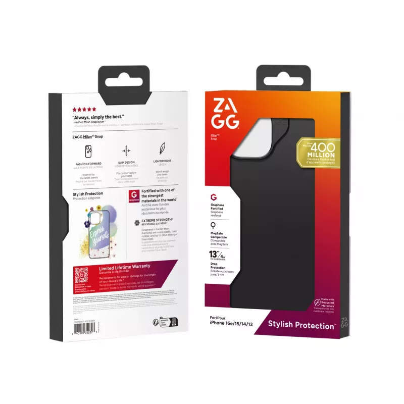 Capa ZAGG Milan Snap iPhone 17e/16e/15/14/13 preta
