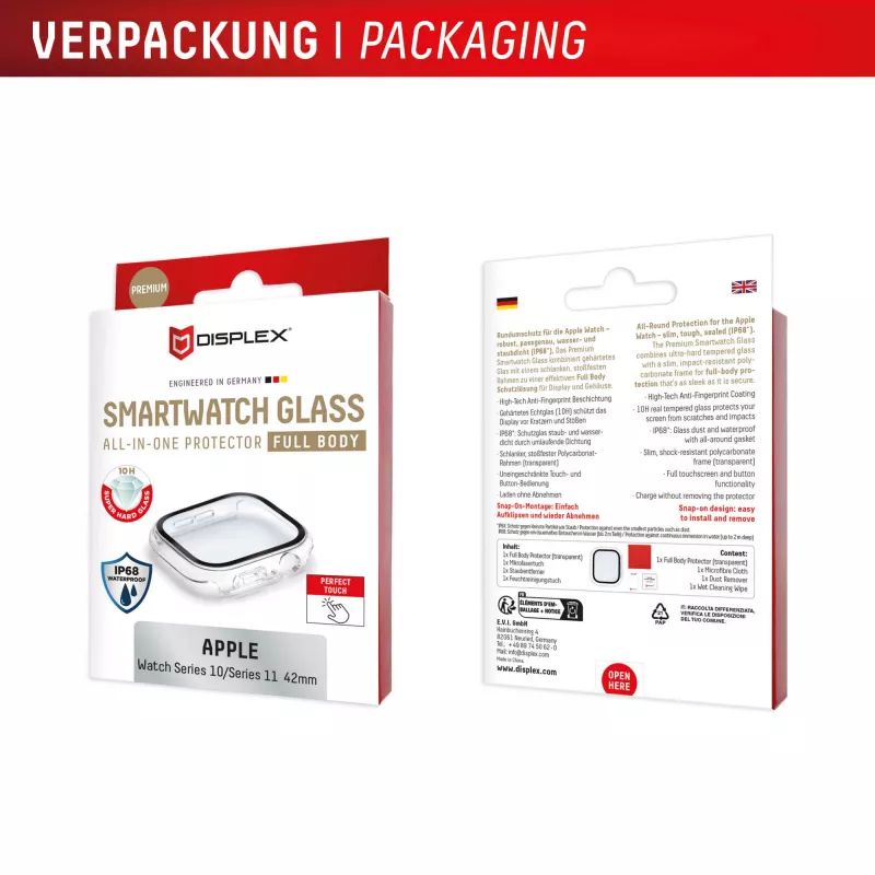 Protetor de corpo inteiro e.v.i. DISPLEX Apple Series 10 42mm transparente — película protetora de superfície total para Apple Watch Series 10 42mm