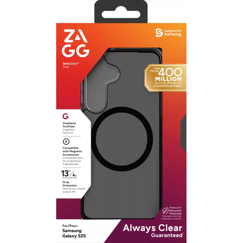 Capa ZAGG Santa Cruz Snap Samsung Galaxy S25 Midnight, capa, Samsung, Galaxy S25, 15,8 cm (6,2 polegadas), cinzento