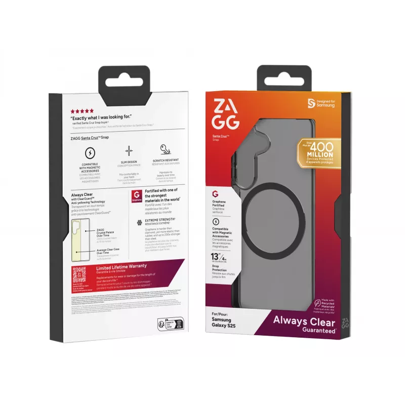 Capa ZAGG Santa Cruz Snap Samsung Galaxy S25 Midnight, capa, Samsung, Galaxy S25, 15,8 cm (6,2 polegadas), cinzento