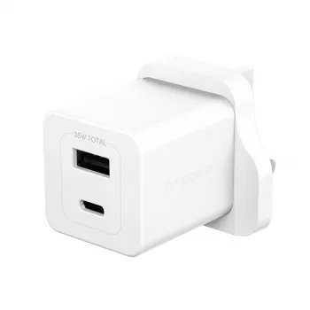Carregador PanzerGlass empower™ by ® Turbo 35W incl. USB-C + USB-A | ficha UK | branco prateado