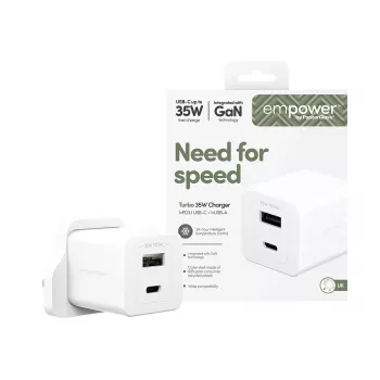 Carregador PanzerGlass empower™ by ® Turbo 35W incl. USB-C + USB-A | ficha UK | branco prateado