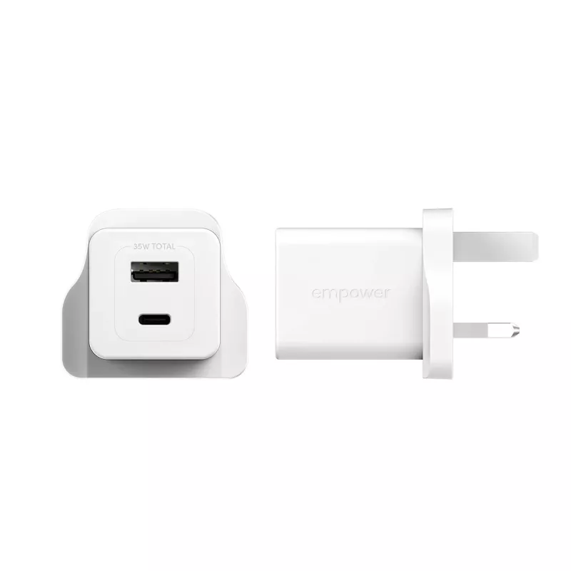 Carregador PanzerGlass empower™ by ® Turbo 35W incl. USB-C + USB-A | ficha UK | branco prateado