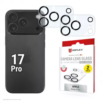 Displex Full Cover vidro para lentes da câmara iPhone 17 Pro, 10H, proteção total da câmara, Quick Mount, pack de 2