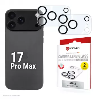 Displex Full Cover vidro protetor para lentes da câmara iPhone 17 Pro Max, 10H, proteção total da câmara, montagem rápida, pack de 2