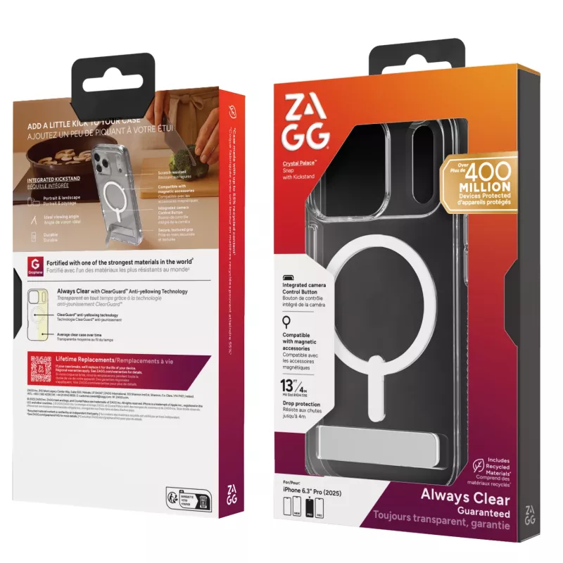 Capa ZAGG Crystal Palace Snap Kickstand para Apple iPhone 17 Pro transparente