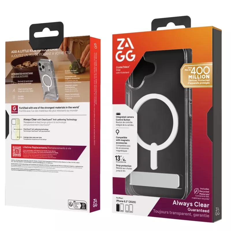Capa ZAGG Crystal Palace Snap Kickstand Case para Apple iPhone 17 transparente