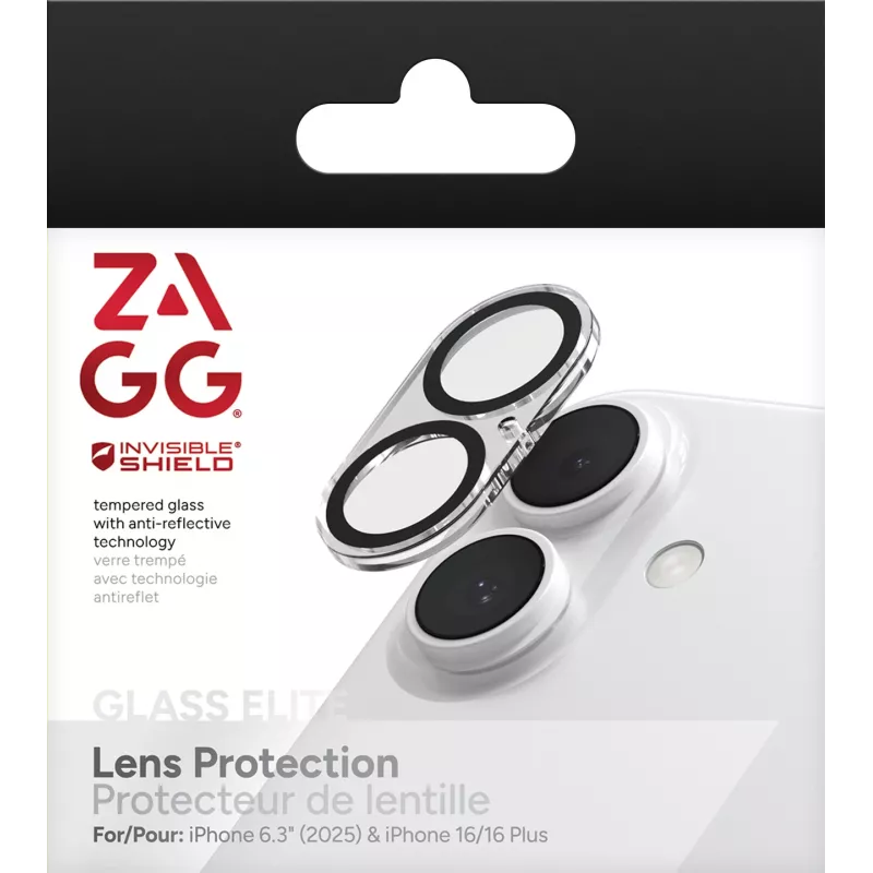 ZAGG InvisibleShield Glass Elite protetor de lente da câmara para Apple iPhone 16/16 Plus, preto