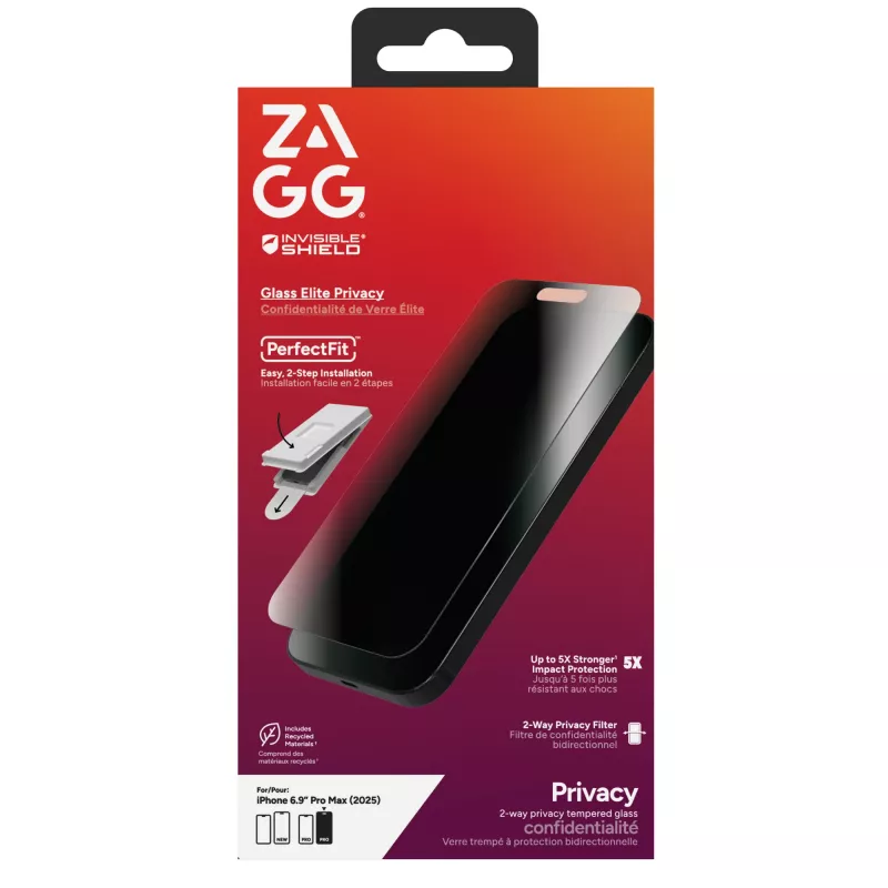 Película de privacidade InvisibleShield Glass Elite para Apple iPhone 17 Pro Max