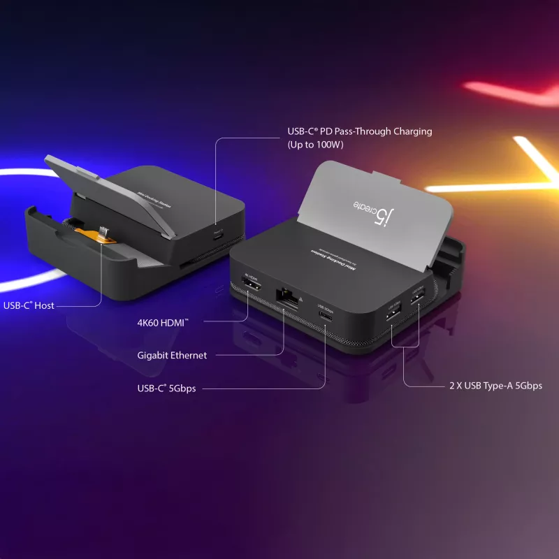 j5create JCD624-N Omni Side Dock base de ligação para Nintendo Switch 2 e Steam Deck