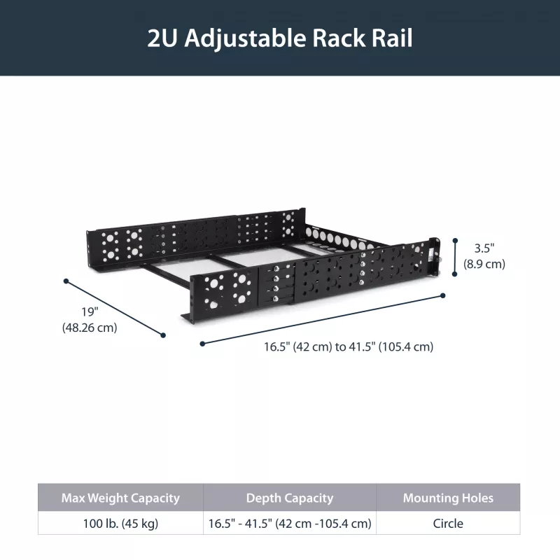 Calhas fixas StarTech.com 2U de 19 polegadas universais para rack de servidor com profundidade ajustável