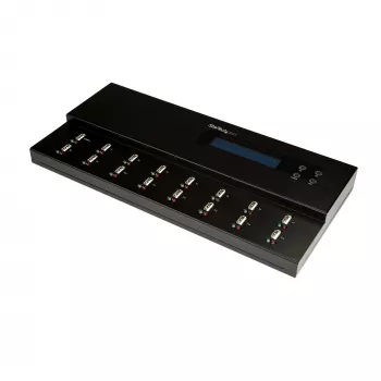 StarTech.com Duplicador e apagador autónomo de pens USB 1 para 15, copiador múltiplo de unidades flash USB, cópia de sistema, ficheiros e unidade completa a 1,5 GB/min, apagamento simples e de 3 passagens, ecrã LCD – TAA