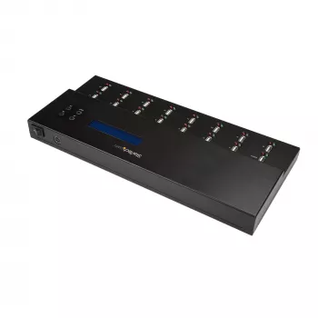 StarTech.com Duplicador e apagador autónomo de pens USB 1 para 15, copiador múltiplo de unidades flash USB, cópia de sistema, ficheiros e unidade completa a 1,5 GB/min, apagamento simples e de 3 passagens, ecrã LCD – TAA