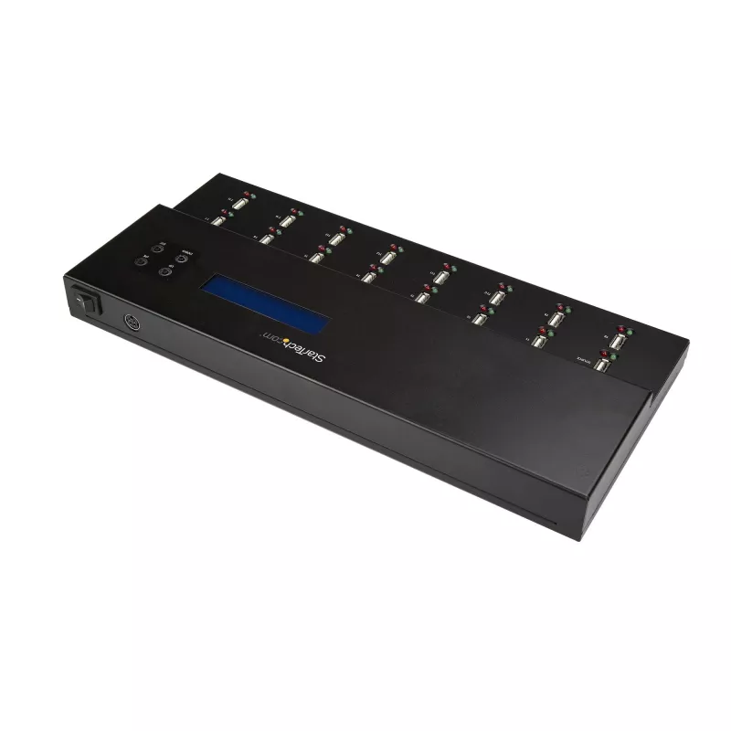 StarTech.com Duplicador e apagador autónomo de pens USB 1 para 15, copiador múltiplo de unidades flash USB, cópia de sistema, ficheiros e unidade completa a 1,5 GB/min, apagamento simples e de 3 passagens, ecrã LCD – TAA