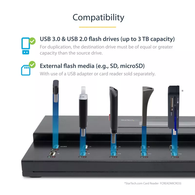 StarTech.com Duplicador e apagador autónomo de pens USB 1 para 15, copiador múltiplo de unidades flash USB, cópia de sistema, ficheiros e unidade completa a 1,5 GB/min, apagamento simples e de 3 passagens, ecrã LCD – TAA