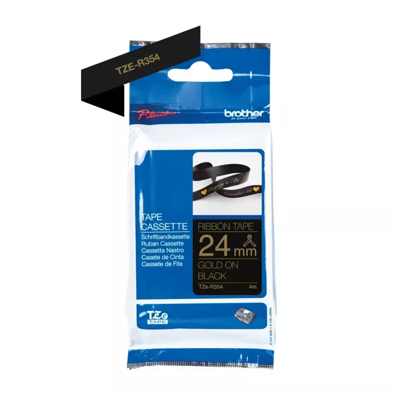 Etiqueta de identificação Brother TZE-R354 dourado sobre preto