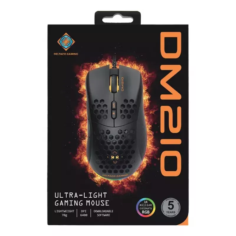Rato gaming Deltaco DM210 com fio ultrafino RGB preto