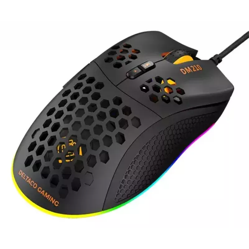 Rato gaming Deltaco DM210 com fio ultrafino RGB preto