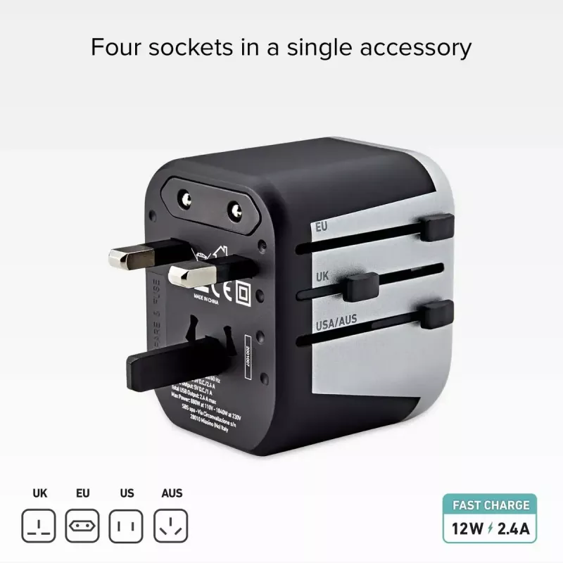 Fonte de alimentação para dispositivos móveis SBS Mobile TEADAPT2USBUNI — preto/prateado, adaptador USB