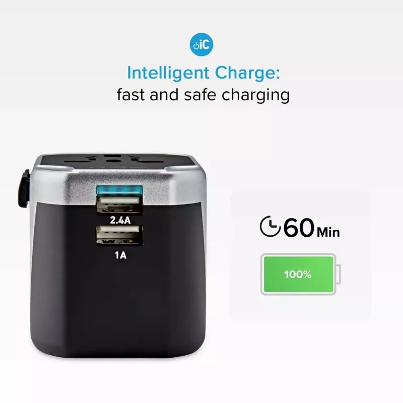 Fonte de alimentação para dispositivos móveis SBS Mobile TEADAPT2USBUNI — preto/prateado, adaptador USB
