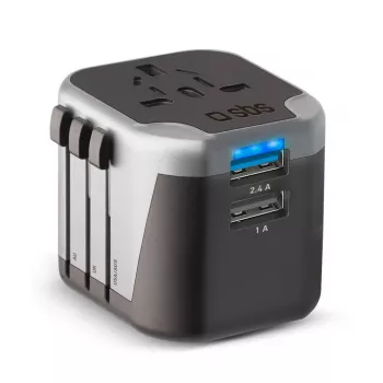 Fonte de alimentação para dispositivos móveis SBS Mobile TEADAPT2USBUNI — preto/prateado, adaptador USB