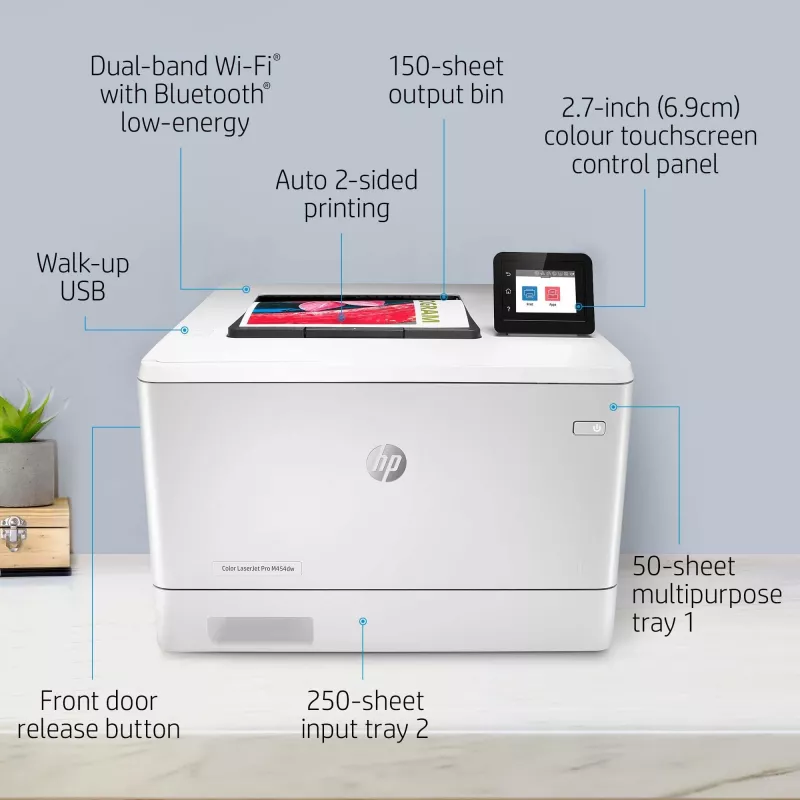 HP Color LaserJet Pro M454dw, impressão, impressão USB frontal; impressão frente e verso