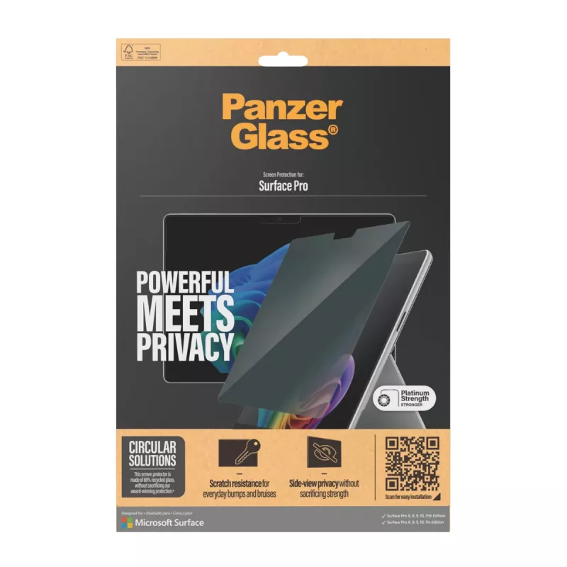 PanzerGlass ® película de proteção de ecrã com filtro de privacidade Microsoft Surface Pro X | Pro 8 | Pro 9 | Pro 10 | Pro 11th Edition | Ultra-Wide Fit